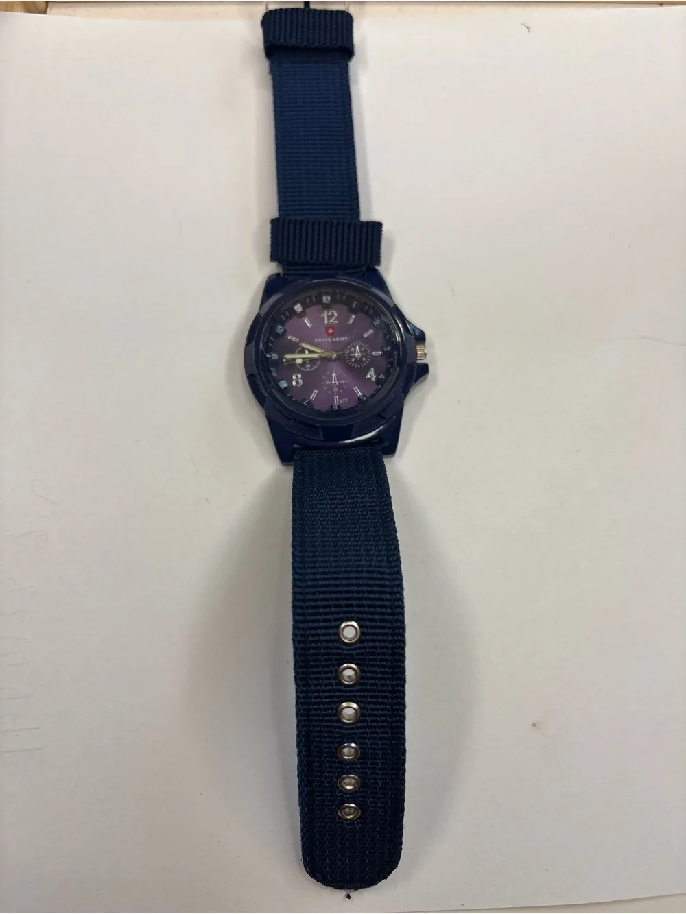 Swiss Army Navy Chronograph Watch Purple Dial Sport Military NATO Strap Quartz